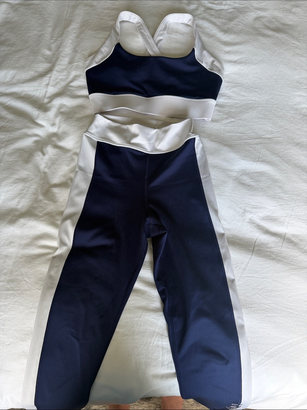 Greyson Navy and White High-Waist Athletic Legging and Sports Bra Set